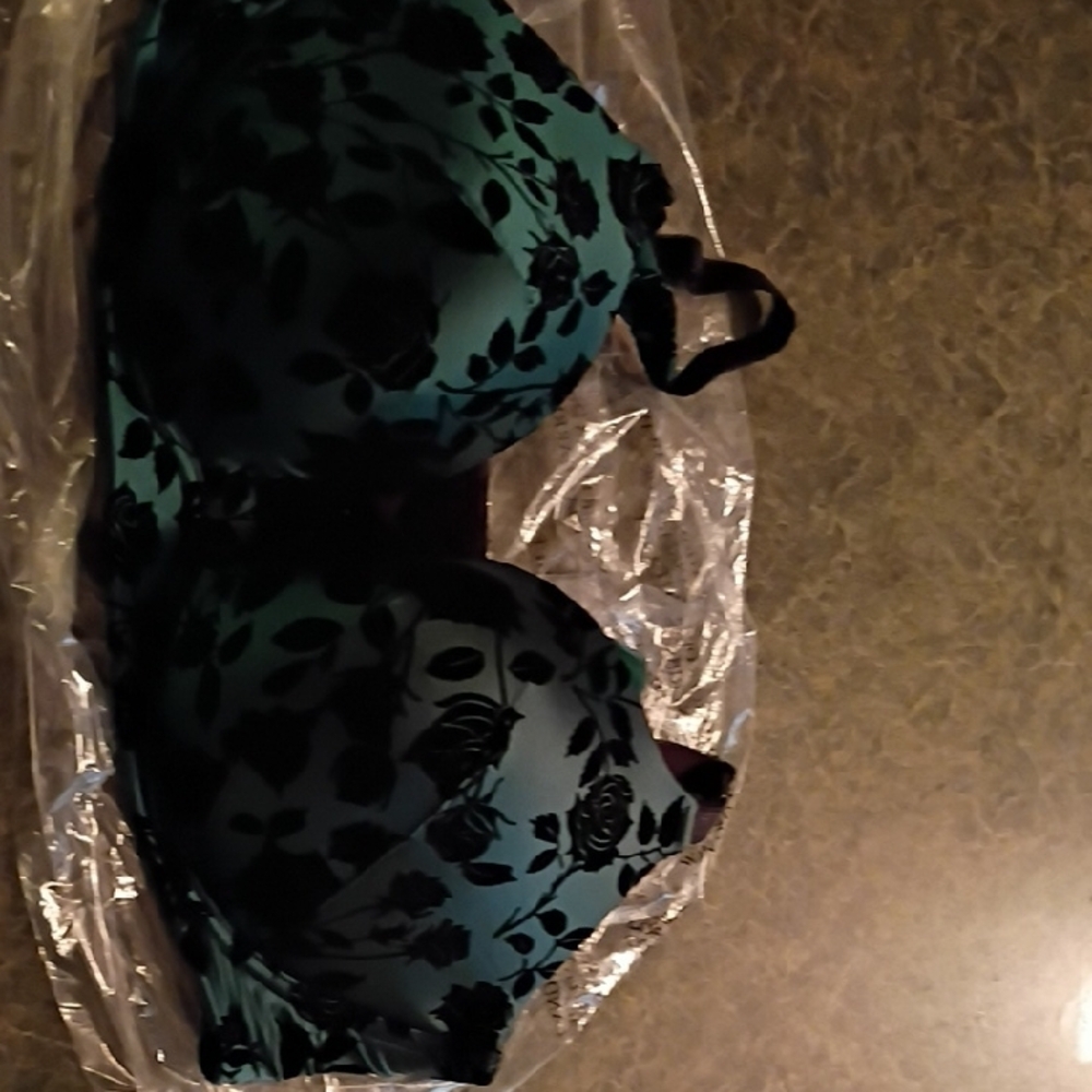 Floral Teal and Black Bra